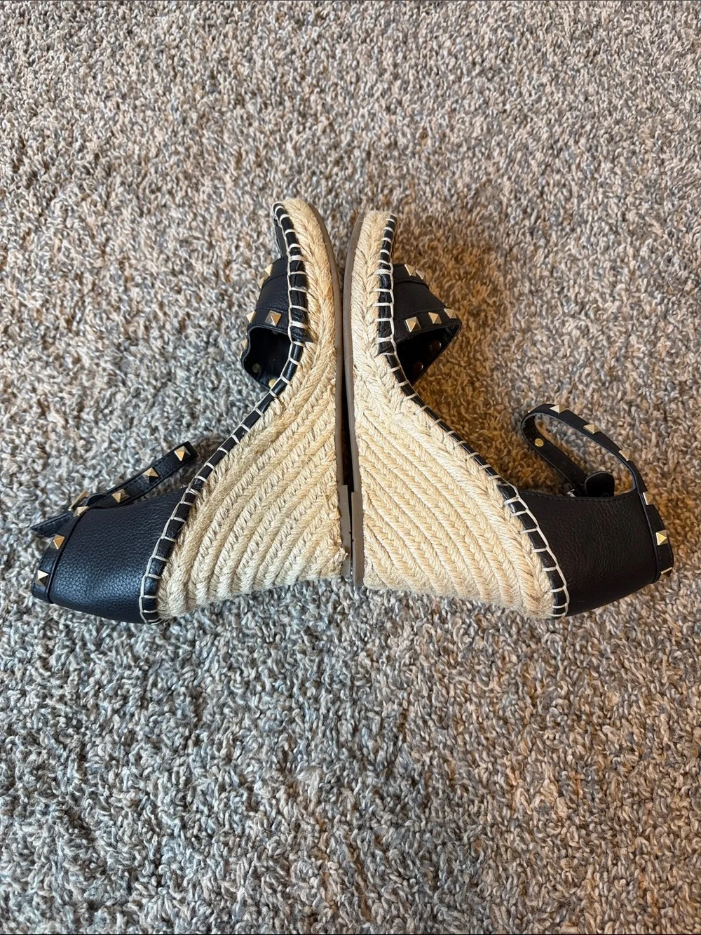 Marc Fisher Kegan Black Studded Espadrille Wedge Sandals